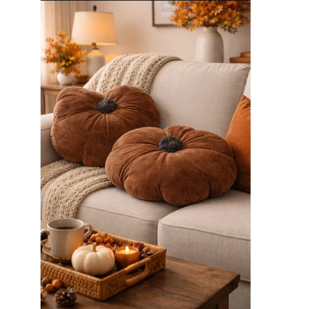 Set‎ of 2 Brown Fall Decorative Plush Cushions Vacuum Sealed Pillows